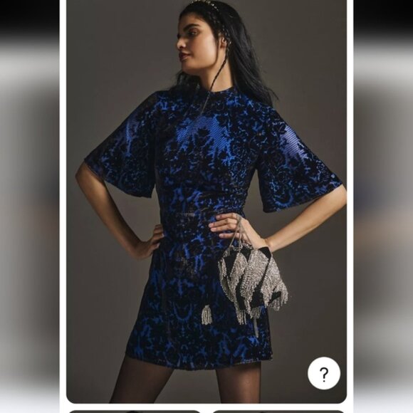 Anthropologie blue mock neck velvet mini dress - Picture 4 of 4